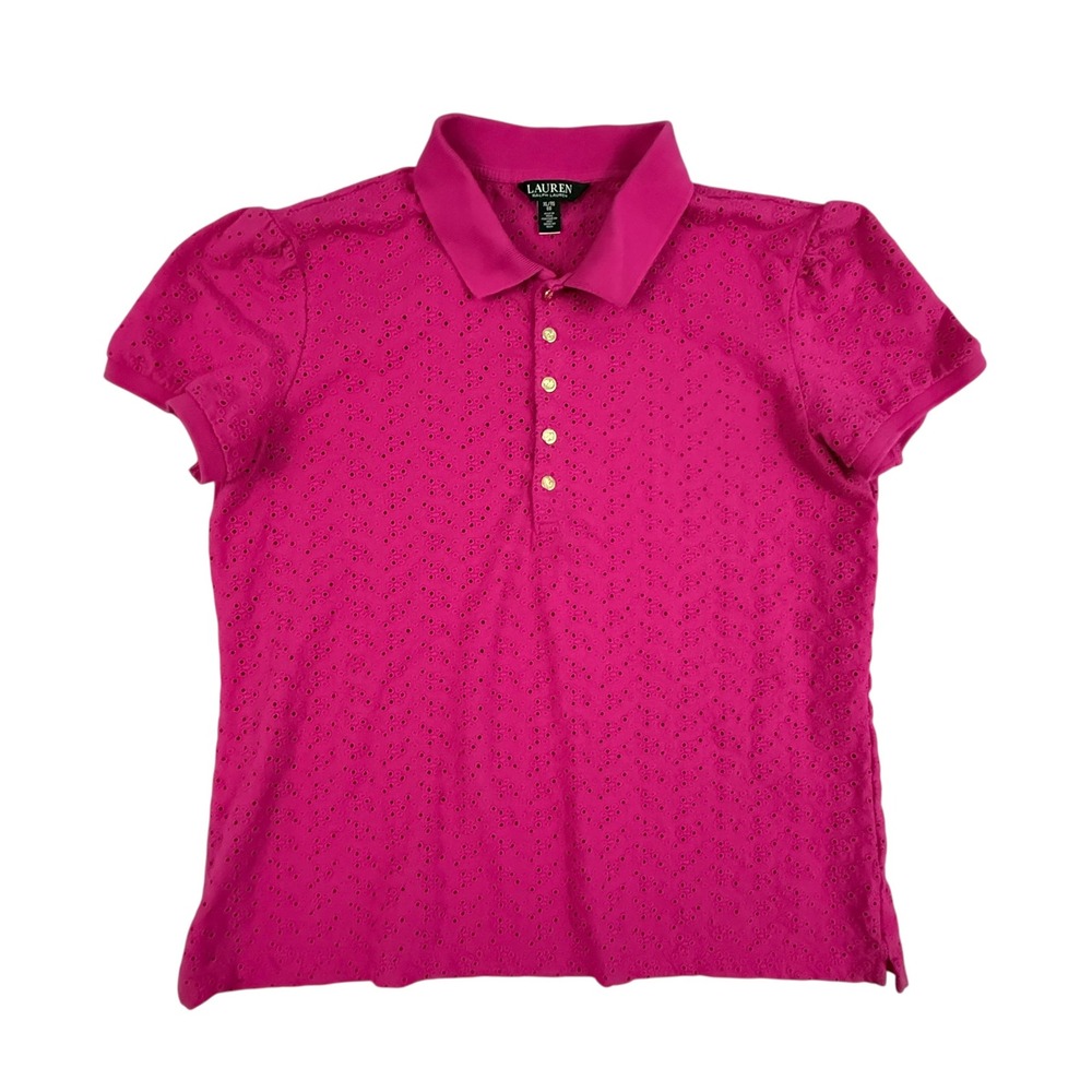Lauren Ralph Lauren Pink Eyelet Polo Top - Picture 2 of 8